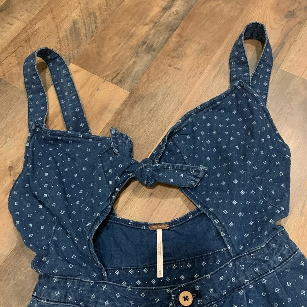Free People Blue Printed Denim Romper - Picture 2 of 10